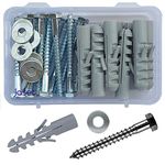 Jaset Innovations 10 mm Diameter Nylon Dry Wall Rawl Plug/Gitti, Zinc Plated Hex Head Screw and Washers (Set of 10 - Total 30 pc pack)