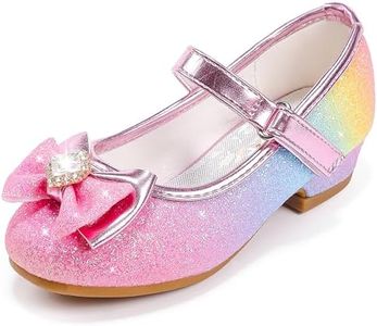 Furdeour Girls Dress Shoes Mary Jane Wedding Flower Bridesmaids Heels Glitter Princess Shoes for Kids Toddler, Rainbow, 12 Little Kid