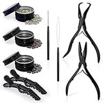 EHDIS Hair Extension Beading Tool Kit 600PCS Micro Silicone Lined Beads Stainless Steel Hair Extensions Micro link Bead Closer and Remover Pliers set, Beads Hair Pulling Hook & Micro Ring Loop Tool