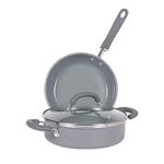 Meyer Anzen Healthy Ceramic Coated Cookware Frypan Sauteuse with Interchangeable Lid 3pcs Set - 24cm, Grey