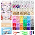 Hbnlai Friendship Bracelet Making Kit for Girls, 7500 Pcs Clay Beads Jewelry Making Kits with Letter Beads and Charms, Crafts Gifts for Teen Girls