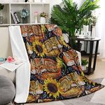 Fox Sunflower Throw Blanket for Women, Soft Embroidery Fox Sunflower Floral Plush Flannel Blanket for Kids Teen, Sunflower Fox Cozy Fluffy Blanket for Girls Gifts Couch Bed Sofa Bedroom, 50x60 inch