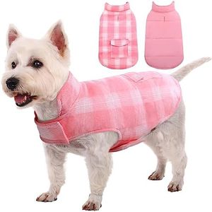 Kuoser Dog Winter Coat, Reversible Dog Jacket, Warm Dog Coat British Style Puppy Cold Weather Coat, Windproof Dog Clothes Dog Vest for Small Medium and Large Dogs Pink XS