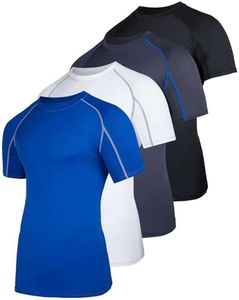 4 Pack: Mens Short Sleeve Shirts Compression Base Layer Tight Thermal Undershirt Slimming Black Active Fitness Athletic T-Shirt Quick Dry Fit Workout Sports Rashguard Gym Running Top, Set 5,S