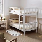 ELEGANT Single 3ft Solid Wood Gemini Bunk Bed with Guard Rail(vertical) Children Kids Bed Frame, White Pine Wood Bedroom Furniture, 100kg Bearing, Detachable