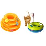 Foodie Puppies Combo of Interactive (3 Layer Toy and Happy Kitten Circle) Pet Game Entertainment Suitable for Cats and Kittens (Available in a Different Color)