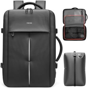 reeyee 18 Inch Large Laptop Backpack with Built-in Electric Vacuum Compression Bag, Expandable 25L-60L Travel Backpack for Men, No Pump Needed, Water Resistant Business Work Bag with USB/Type-C