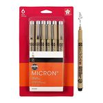 Sakura Pigma Micron Fineliner Pens - Archival Black Ink Pens - Pens for Writing, Drawing, or Journaling - Black Ink - 05 Point Size - 6 Pack