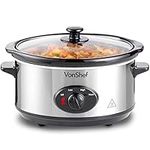 VonShef Slow Cooker 3.5L with Easy Clean Removable Oven to Table Dish, Glass Lid & 3 Heat Settings- High/Low Power Mode & Keep Warm Function- For Soups, Stews, Casseroles & Curries- Stainless Steel