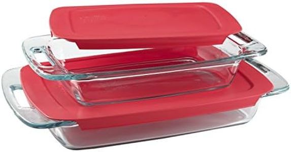 Pyrex Easy Grab 4-Piece Glass Baking Dish Set with Lids, 3-Qt & 2-Qt Glass Bakeware Set, Non-Toxic, BPA-Free Lids, Tempered Glass Bakeware Set