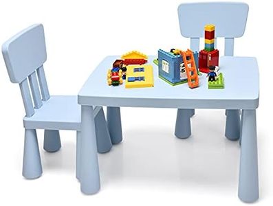 GOPLUS Table Enfant avec Chaise, Table et 2 Chaises Enfant pour Manger, Jouer, Étudier, Petite Table pour Enfants Filles Garçon 1-7 Ans, Table Bleu en Plastique, Charge 50KG