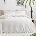 JELLYMONI Cotton Duvet Cover Queen Size - 100% Washed Cotton Linen Like Textured Comforter Cover, 3 Pieces Breathable Soft Bedding Set with Zipper Closure (Cream White, Queen 90"x90")