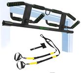 Pull Up Bar For Doorway - With Enhanced Smart Hook Angled Grip Home Gym Exercise Equipment US Patent (Fits Almost All Doors) & Professional Training Straps Set