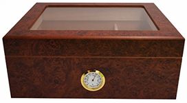 GERMANUS Cigar Humidor Desk I for approx. 50 Cigars, Brown, with Hygrometer and Humidifier and GERMANUS Manual