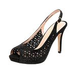 DREAM PAIRS Women's High Heels Platform Dress Rhinestones Peep Toe Pumps Shoes, Black/Suede, 8