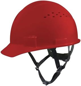 GE Safety Helmet Vented, Hard Hat Style, One Size with Earmuff Slots, Includes 4-Point Ratchet System, Meets ANSI ISEAZ89.1-2014 Standards, RED, Model # GH326R