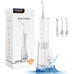 Water Flosser for Teeth Cordless, 300ML Mornwell Oral Irrigator 3.0 Pulse Technology, IPX7 Waterproof 3 Jet Tips Detal Deep Clean, USB Rechargeable for Home Travel (White)