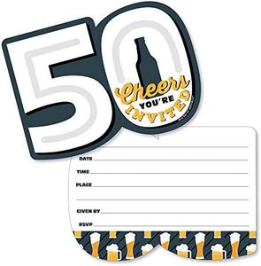 Big Dot of Happiness Cheers and Beers to 50 Years - Shaped Fill-In Invitations - 50th Birthday Party Invitation Cards with Envelopes - Set of 12