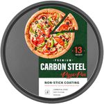 DecorRack 13 Inch Carbon Steel Pizza Pan, [Premium] Non-Stick Coating, Commercial Grade, Serving Tray, Heavy Duty Round Baking Tray for Oven Use (1 Pack)