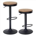 YOUNIKE Wooden Bar Stools Set of 2 Adjustable Counter Height Stools Round Breakfast Barstools Vintage Bar Chairs Rustic Swivel High Bar Stool for Home Kitchen, Easy to Assemble, Brown and Black