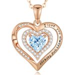 Lomantise Rose Gold Heart Birthstone Necklaces for Women S925 Sterling Silver Fine Jewelry Pendant Necklace Anniversary Birthday Gift for Wife Girlfriend