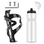 Ainiv Bike Water Bottle Cage with BPA-free 800ml/28oz Bike Bottle(White), Black Gloss Strong Bike Water Bottle Holder, Bicycle Cup Holder, Cycling Bottle Holder for Road Bike and Mountain Bike