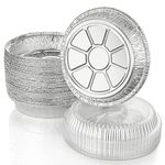 SENENQU 50 Sets 8 Inch Foil Trays with Lids, 1000ml Disposable Tin Foil Food Containers, Round Aluminum Foil Flan Dishes Pie Cases for Baking Roasting Food Storage Takeaway | Freezer & Oven Safe