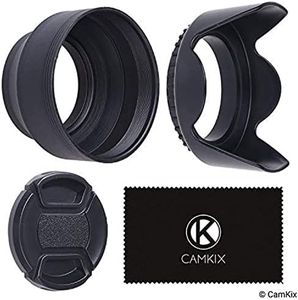 55mm Set of 2 Camera Lens Hoods and 1 Lens Cap - Rubber (Collapsible) + Tulip Flower - Sun Shade/Shield - Reduces Lens Flare and Glare - Blocks Excess Sunlight for Enhanced Photography and Video