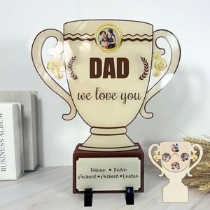 KOLOWKO Custom Rotating Photo Frame - Personalized 4-Photo Trophy Display Stand | Desktop Decorative Picture Frame Gift for Dad, Grandpa, Colleagues, Teams | Personalized Office Decor