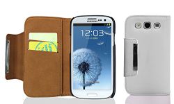 cadorabo Samsung Galaxy S3 - I9300 case Galaxy S3 Case Wallet [WHITE ! BROWN] Premium PU leather Wallet Case Flip Cover for Galaxy S3- WHITE-BROWN