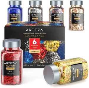 Arteza Glitter Shapes, Set of 6, Glitter for Resin in 0.9-oz Bottles, Glue, Acrylic Paint, Arts and Crafts Supplies for Creating School Projects, DIY Projects, and Holiday Art , Red