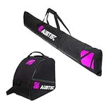 AUMTISC Ski Bag Padded 2 Piece Ski and Boot Bag Combo for 1 Pair of Ski and Boots Adjustable Length Ski Bag Up to 200cm