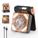 Smiling Shark Portable Camping Fan, 6000 mAh Rechargeable Solar Tent Fan Light 4 Speeds Powerful Wind 3 Timer 90° Foldable Cordless LED Desk Fans with Power Bank for Camping Fishing Ourdoor Hiking