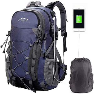 Hiking Backpack 40L Trekking Rucksack For Mens Women Mountaineering Travel Outdoor Waterproof Large Capacity USB Laptop Bag For Climbing Camping Hunting Skiing with Rain Cover