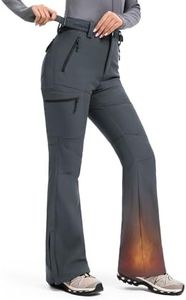 Moosehill Women's-Snow-Ski-Pants Water-Resistant Fleece Lined Winter Hiking Snowboard Thermal Insulated 5 Pockets(Grey, 14, 29")