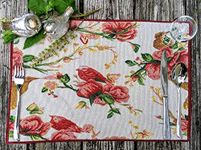 Tache Spring Placemats Floral Sweet Red Roses Birds Placemat - Shabby Chic Vintage Tapestry Kitchen Dining Dinner Linens Floral Table Mat - Set of 4