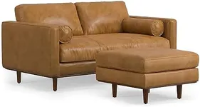 SIMPLIHOME Morrison Mid-Century Modern 72 Inch Wide Sofa with Ottoman Set in Sienna Full Grain Leather, Pure - Aniline Leather, For the Living Room and Family Room