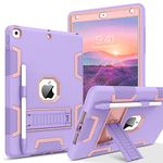 KANGYA for iPad 9th Generation Case, iPad 8th/7th Generation Case, iPad 10.2 Case 2021/2020/2019, Heavy Duty Shockproof Protective Kickstand Three Layer Hybrid Case with Pencil Holder, Purple/Pink