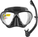 Cressi Big Eyes Evo & Alpha Ultra Dry Snorkel Set Adults - Silicone Snorkel Mask - Dry-Top Breathing Tube - Fit Diving Mask - Black/Black HD Mirrored Lens - Combo Set