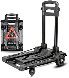 AUTENS Folding Hand Truck Portable Dolly，4 Wheels(2 Tank Wheel，2 Universal Wheel) with Warning Triangle, 40 Kg/88 lbs, Solid Construction Adjustable Handle for Moving Travel Shopping Office Use