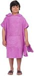 ALLEN & MATE Kids Swim Changing Robe - Quick Dry 100% Terry Cotton Beach Poncho Towel with Hood & Pocket for Boys & Girls (10-13 Years, Orchid)