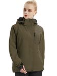 FREE SOLDIER Women's Waterproof Ski Snow Jacket Fleece Lined Warm Winter Rain Jacket with Hood Fully Taped Seams(Army Green,XL)