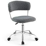 COSTWAY Faux Fur Office Chair, Height Adjustable Swivel Computer Desk Chair with Rolling Casters, Ergonomic Mid-Back Vanity Seat Armless Task Chairs for Home Office (Grey)