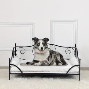 Pet Sofa Bed, Metal Frame Dog Bed Couch with Washable Plush Cushion for Medium Pet Sitting (Black)