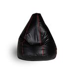 Wakefit 3XL Bean Bag, Bean Bag with Beans Filled, Bean Bag Sofa, Bean Bags, Bean Bag Chair, Bean Bag with Beans, Diwali Gifts, Bean Bag XXXL, Original Leatherette Bean Bag (Black with Red Piping)