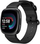 MoKo Watch Band Compatible with Fitbit Versa 4/Versa 3/Sense 2/Sense, Fine Woven Nylon Wristband Adjustable Replacement Strap with Double Buckle Ring, Black