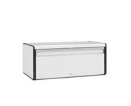 Brabantia Rectangular Fall Front Bread Box (White) Large Front Opening Flat Top Bread Store for Kitchen Counter, Fits 2 Loaves