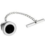 HAWSON Black Stone Tie Tack for Men Tie Pin with Chain for Wedding Birthday Anniversary Party, metal