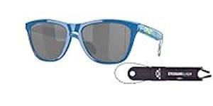 Oakley Frogskins OO9013 9013B3 55MM High Resolution Polished Sapphire/Prizm Black Square Sunglasses for Men + BUNDLE Accessory Leash + BUNDLE with Designer iWear Eyewear Kit