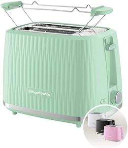 Russell Hobbs Grille-pain 2 fentes larges (6 niveaux de brunissage, surélévation, dégivrage, réchauffe-viennoiseries, arrêt automatique, ramasse-miettes amovible,design texturé pistache) Eden 27374-56